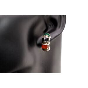 Vintage 925 Sterling Silver Tourmaline Tri-Color Gemstone Post Earrings